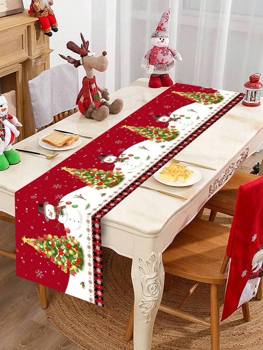 1pc Merry Christmas Table Runner, 35*180cm Polyester Cane Lights Pattern Christmas Table Flag Tablecloth, Christmas Decorations For Home Decor 2025 Xmas Table Oranments Winter Holidays Dining Kitchen Table Decor