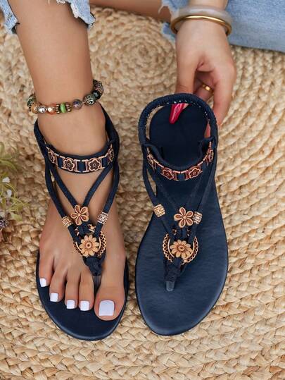 女士时尚波西米亚风格平底凉鞋，休闲百搭，适合婚礼、派对、户外、海滩
