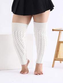 1 Cặp tất chân đan len cỡ lớn, tất chân cao đến đùi, họa tiết cáp đan co giãn cao, tất chân ấm áp cho mùa thu/đông, ấm áp - Nhiều màu - Xem 14