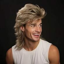 Men'S Medium-Length Curly Brown Wig, 80S Style, Heat-Resistant, Suitable For Halloween Costumes And Party Wear. - Khaki - View 6