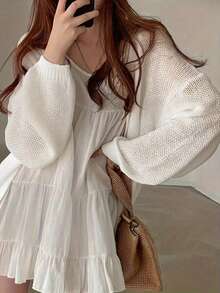 针织轻薄长袖防晒开衫，春夏季 - 白色 - 查看 5