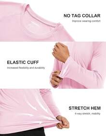Men's Long Sleeve Shirts UPF 50+ UV Sun Protection Athletic Shirts For Hiking Running Workout Rash Guard-2025 - Baby Pink - View 5