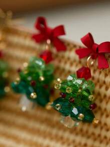 1 par de pendientes con forma de árbol de Navidad con lazo rojo dulce y lindo, apropiados para cualquier ocasión para mujeres
