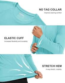 Camisas de manga larga para hombres UPF 50+ Protección solar UV Camisas deportivas para senderismo, correr, entrenamiento Rash Guard-2025 - Azul agua - Ver 8
