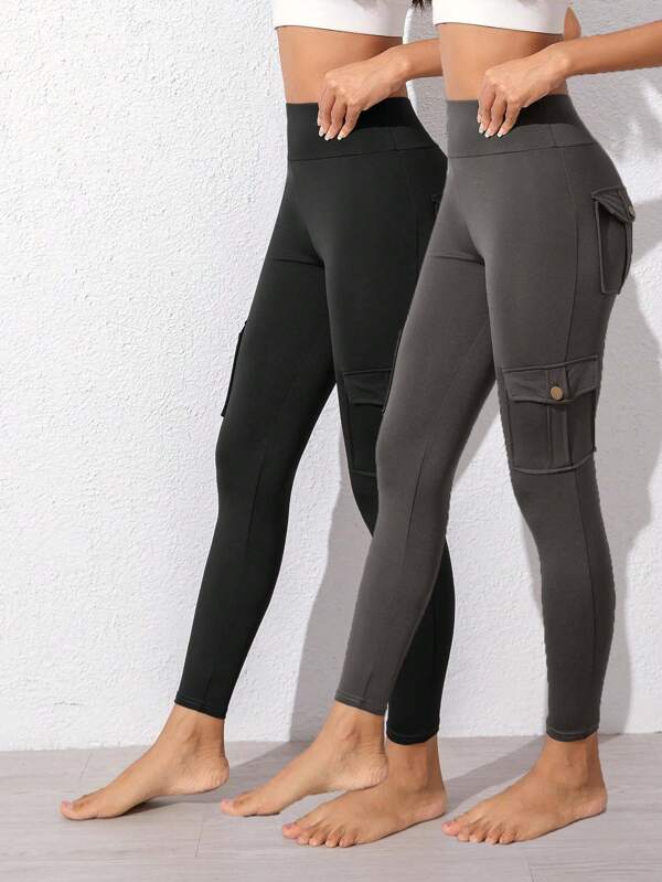 Calças de ioga femininas de cintura alta com vários bolsos, 2 peças, para levantamento de glúteos, para esportes ao ar livre, fitness, corrida, ciclismo