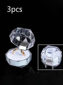 3PCS Cute Acrylic Valentine's Day Engagement Wedding Party Favors Ring Box, Earrings Earring Ring Storage Box, Jewelry Display Box, Transparent Crystal Plastic Ring Box, Earrings Jewelry Storage Display Box, Wedding Valentine's Day Favors Box, Exquisite High-End Convenience Goods