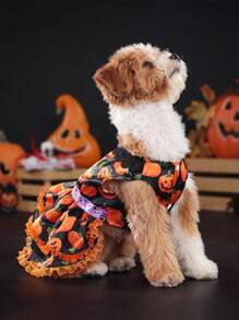 1pc Pumpkin Lace Pet Dress, Halloween Themed Pet Apparel, Two-Layer Pet Skirt For Dogs & Cats