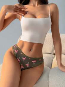 6 条装女士火烈鸟印花冰丝丁字裤无缝低腰丁字裤 - 柔软透气，舒适，适合日常穿着、运动、瑜伽三角裤