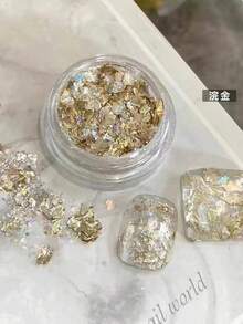 4片/套 全息美甲箔片闪粉，4种颜色，3D闪粉铝箔，金银色美甲闪粉，美甲产品，镜面闪粉，亚克力美甲设计闪粉（4盒）
