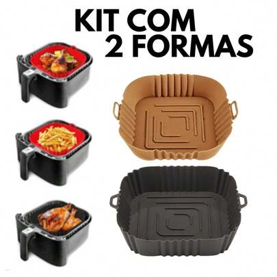 kit Com 2 Formas Quadrada Assadeira Air fryer Silicone