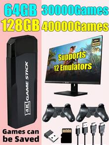 1套家用游戏机可连接电视支持双人游戏无线控制器内置40000款经典怀旧游戏12个模拟器PS1/FC高清复古街机游戏机摇杆迷你游戏摇杆适合家庭娱乐聚会朋友互动