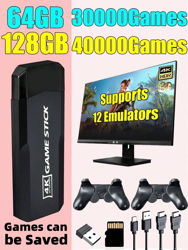 1 Set de Consola de Juegos para el Hogar Que se Puede Conectar a la TV, Soporta Controlador Inalámbrico para Dos Jugadores, con 40,000 Juegos Clásicos Nostálgicos Integrados, 12 Simuladores de PS1/FC, Consola Arcade Retro de Alta Definición con Joystick Mini, Apto para Entretenimiento Familiar, Fiestas y Socialización con Amigos