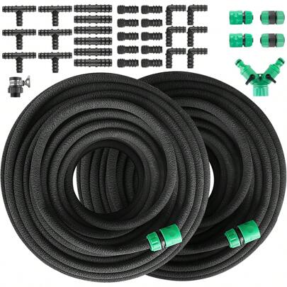 Tubo flessibile perlato da 50 m, tubo gocciolante, set di tubi da giardino, sistema di irrigazione + set di accessori