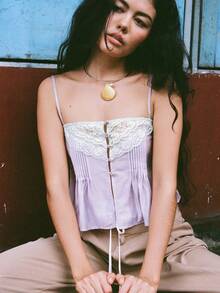 Womens Summer Tie Front Crop Tops Cute Ruffle Ruched Spaghetti Strap Tank Tops Y2K Going Out Shirts - 紫色 - 查看 3