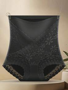 High Waist Slimming Lace Invisible Triangle Shapewear Pants For Women, Breathable Butt Lifting - Black - View 5