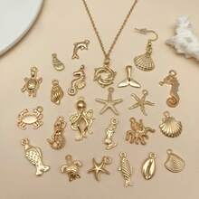 Randomly Mix 20/50/100 Pieces Of Alloy Exquisite Conch, Fish Tail, Seahorse, Pie Star, And Ocean Series Charms Pendants Accessories, Suitable For DIY Necklace, Earring, Keychain Jewelry Production As Fashionable Accessories. - KC Gold - View 8
