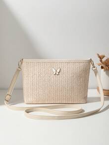 Túi đeo chéo đi biển dệt rơm tối giản cho nữ, dây đeo có thể điều chỉnh để đeo vai, đeo chéo, ngoài trời, du lịch, trường học, sử dụng trong kỳ nghỉ, quà tặng cá nhân cho phụ nữ, ví đựng tiền xu, túi đựng mỹ phẩm - Nhiều màu - Xem 14