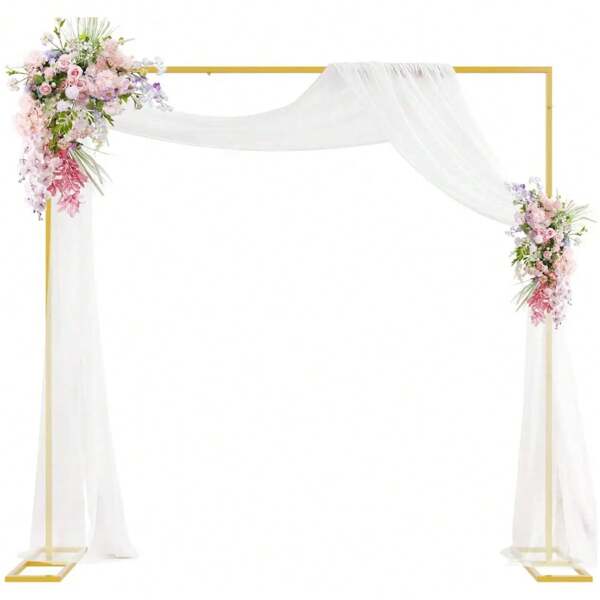 1 Set de Marco decorativo de boda cuadrado dorado, combinación de base cuadrada de tubo redondo de hierro artístico, soporte resistente, adecuado para decoración floral de boda, decoración de globos, Día de San Valentín, fiesta de cumpleaños, decoración de graduación