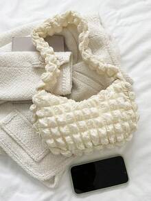 Uma bolsa fofa, minimalista, casual, com babados, estilo kawaii, bolsa fofa, essencial para looks, simples e fácil de combinar. - Bege - Ver 4