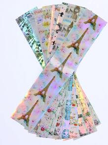 30张激光美甲贴纸，图案包括埃菲尔铁塔、激光大理石纹、蛇皮纹、巴黎地标、星空，适合美甲DIY、Y2K风格、全息美甲沙龙装饰 - 彩色 - 查看 8