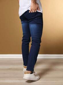 Men's Basic Jeans With Elastane And Pockets Direct From The Factory - 深色水洗藍 - 查看 2