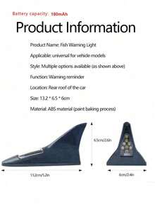 1pc Multi-Color Solar Powered Anti-Rear-End Car Antenna With Flashing Shark Fin And LED Light - Black - View 6