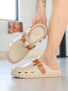 男士户外休闲拖鞋，封闭式鞋头设计，轻便，适合水上运动，夏季通勤 - 卡其色 - 查看 2