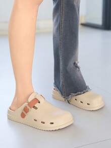 男士户外休闲拖鞋，封闭式鞋头设计，轻便，适合水上运动，夏季通勤 - 卡其色 - 查看 3