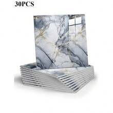 30pcs Gorgeous Marble Gilt Sticky Wallpaper, Glossy Imitation Ceramic Tile Wall Stickers, Self-Adhesive Wall Paper, Wall Decoration Wall Paper, 3d Texture, Bathroom Bathroom Kitchen Wall Background Wall, Home Decor, Room Decor - Multicolor - View 4