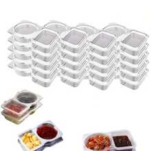 30 قطعة وعاء بلاستيكي قابل لإعادة الاستخدام لحفظ التوابل والوجبات الخفيفة مع غطاء ،ذو حجرتين منفصلتين لصلصة، والعينات ووجبات السفر ،علبة تخزين مقسمة محكمة الغلق - مشاهدة 8