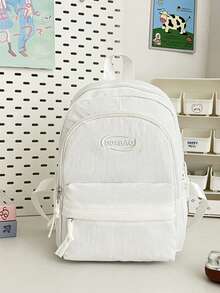 1pc背包尼龙布拉链开合，2025夏季韩版ins风纯色书包休闲小众时尚背包，优质面料容量充足，舒适的肩带容量充足，适合女生日常通勤使用 - 休閒純色雙肩包 - 查看 4