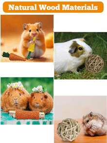 20件/4件/9件/7件/18件装兔子/豚鼠磨牙玩具，天然苹果木磨牙玩具组合，手工制作豚鼠仓鼠小型动物磨牙玩具 - 彩色 - 查看 4