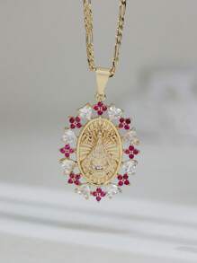 3D Hollow Pendant Virgin Mary Heart Flower Stone Necklace Suitable For Date