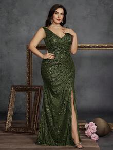 Elisanya Vestido de fiesta, lujo, de alta calidad, estilo sirena, con hendidura alta, cuello en V sexy, brillos y tela elástica, para mujer talla grande, elegante y encantador, perfecto para fiestas, banquetes y damas de honor, versión de lujo