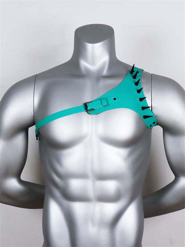 Stylish Green PU Leather Chest Strap | Men's Fashion Chest Strap, Punk Style, Durable Leather - Perfect For Casual Attire, Parties, And Fashion Events