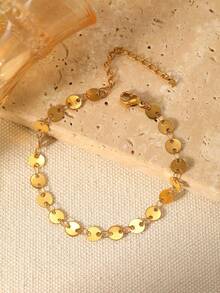 1pc 18K Gold-Plated Stainless Steel Fine Chain Bracelet, Elegant Bracelet Jewelry