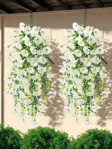 2pcs/4pcs/6pcs White Artificial Hanging Petunias White Flower, 29.52inch Plant Silk Artificial Flowers Vine Green Eucalyptus Plants Outdoor UV Protection,Flowers For Home, Hotel, Office, Wedding, Party, Garden, Porch, Farmhouse Decor, Indoor/Outdoor Use, No Container,Fake Plants For Year-Round Decoration ﻿ - Eucalyptus Morning Glory - White - View 3