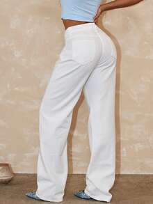 Women's White Straight Leg Denim Jeans – Slim Fit Casual Versatile Style - White - View 6