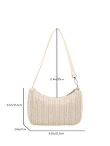 春夏新款编织单肩包腋下法棍包百搭街头逛街小包月牙包度假沙滩编织休闲包上班通勤 - 米色 - 查看 2