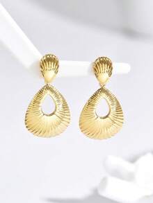 1 Cặp bông tai hình quạt bằng thép không gỉ thanh lịch dành cho phụ nữ, thiết kế tinh tế, thời trang và đa năng, thêm nét lãng mạn cho phong cách của bạn - Vàng - Xem 3