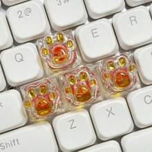 4pcs Cute Handcrafted, Translucent Pink Cat Paw Keycaps, Suitable For Custom Mechanical Keyboards - ABS Resin, Business Style, OEM Height