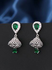 1 par de lujosos pendientes de cobre con forma de lágrima y circonita cúbica, un elegante y versátil jhumki con borlas, ideal para uso diario, festivales, bodas y fiestas. Ideal como regalo de joyería. - multicolor - Ver 7