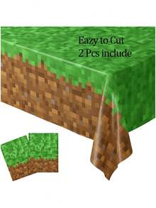 Pixel Dirt Grass Tablecloth Disposable Rectangular Tablecloth Party Birthday Decorations Waterproof And Oilproof Tablecloth Green Lawn Tablecloth - Multicolor - View 2