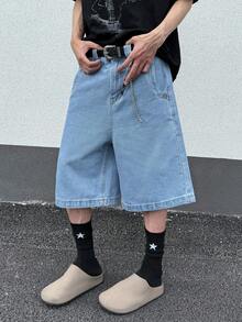 GlobeSwift Men's Embroidered Graphic Print Denim Shorts