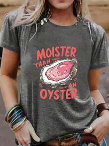 加大码夏季卡通比牡蛎更湿润图案T恤，女士伊比沙岛假日商店工作服毕业装，海滩