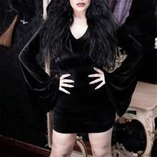 Women's Halloween Cosplay Witch Costume, Halloween Party Witch Cosplay Costume, Hooded Long Sleeve Witch Dress - Black - View 5