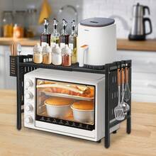 Extendable Microwave Shelf With Hooks, Microwave Stand, Kitchen Storage Rack -42-68*36*46 Cm - Black - View 3