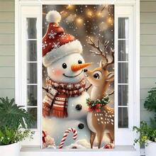 1pc Christmas Door Flag - 35x70-Inch Polyester 2D Door Flag, Easy To Install, Suitable For Indoor And Outdoor Decoration, Party Background And Photo Background. Christmas Door Decoration Is Easy To Install And Decorate, Christmas Decoration