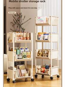 3/4/5 Tier Rolling Storage Cart, Compact & Practical, Space-Saving, 5-Tier Shelving Unit, Modular Detachable Storage Rack, Plastic Rolling Storage Cart, Multi-Purpose For Kitchen & Office, Floor-Standing Wheeled Stand, Easy To Move, Suitable For Kitchen, Garage Or Studio Organization, Rolling Storage Cart - Multicolor - View 9