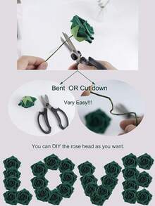 Conjunto com 30 ou 7 unidades de flores artificiais com hastes, flores de espuma verde-escuras, 8 cm de diâmetro, toque realista, rosas de espuma para projetos DIY, ideais para buquês de casamento/decoração de mesas, cenários para festas ao ar livre, decoração de ambientes/mesas, jardins/vasos de plantas, Dia dos Namorados, Dia das Mães, aniversários e também como presentes. - Verde escuro - Ver 4